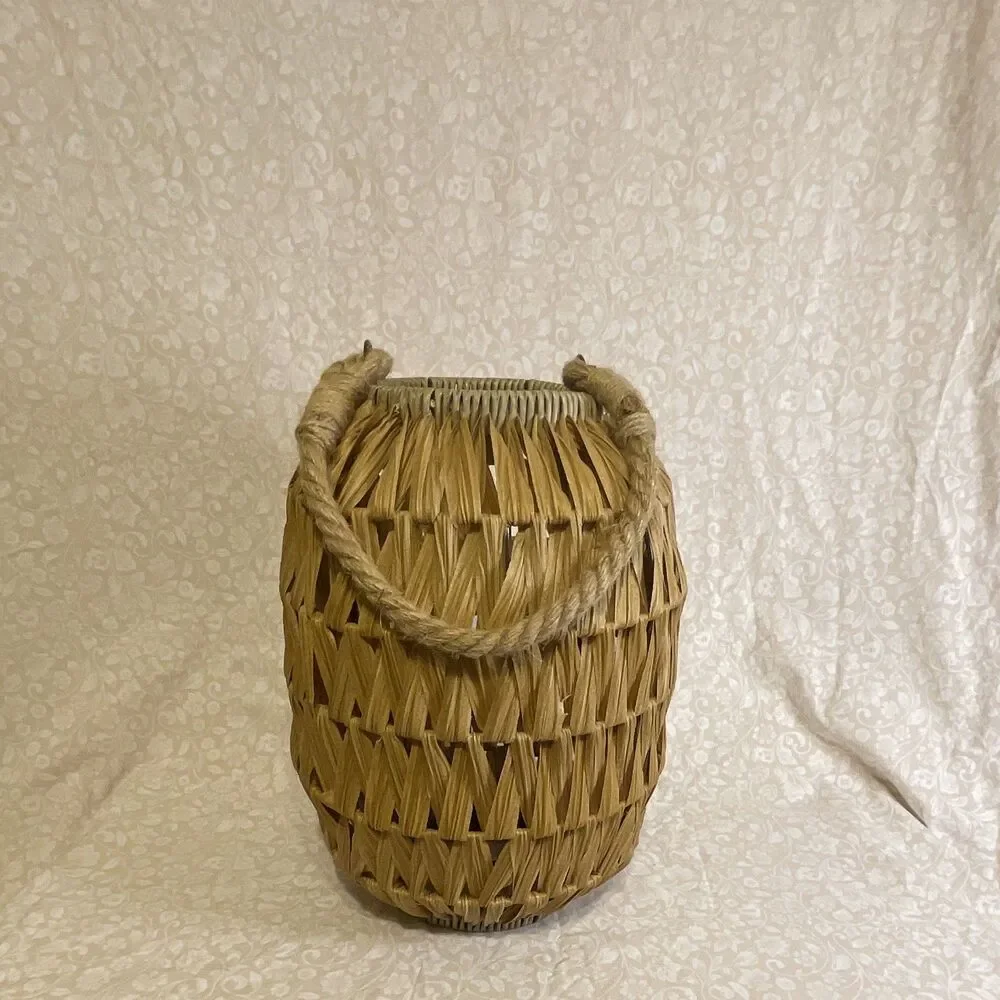 Basket with Jute Handle and Wire Frame for Home Decor Or Lamp